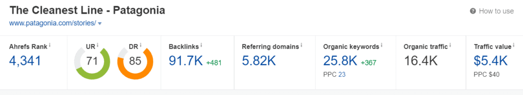 Ahrefs site overview for Patagonia