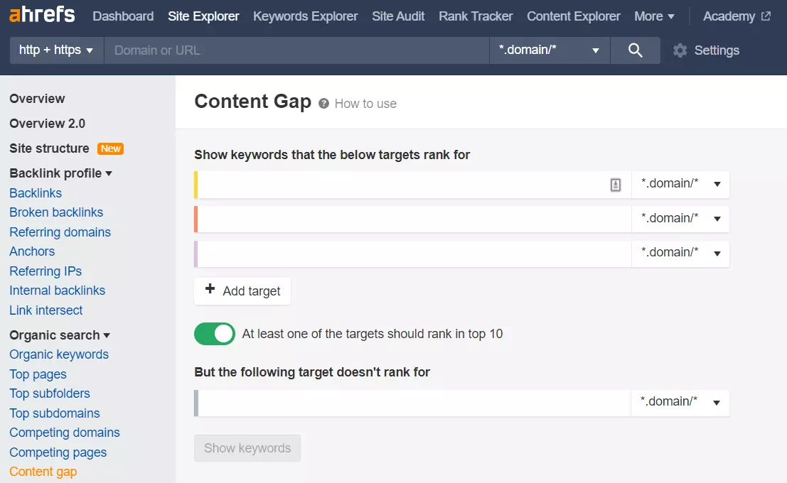 Ahrefs Content Gap Tool