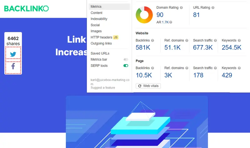 Backlinko Traffic and Link Metrics