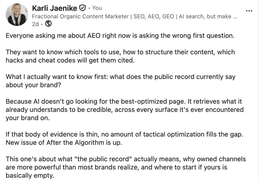 LinkedIn Discussion about AI Search